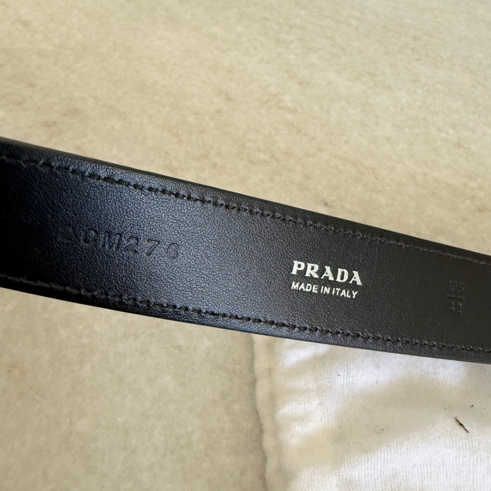 Prada 2CM276 Men's Pebbled Black Leather Belt silver buckle, 110cm - Picture 8 of 8